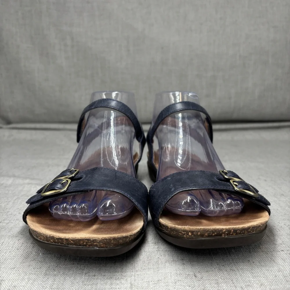 Dansko Rebekah Sandals Navy Blue Leather Double Buckle Ankle Strap Women EU‎ 38